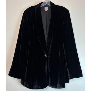 J Jill Black Velvet Shawl Collar Blazer Jacket Shell Button Women Size L 2045